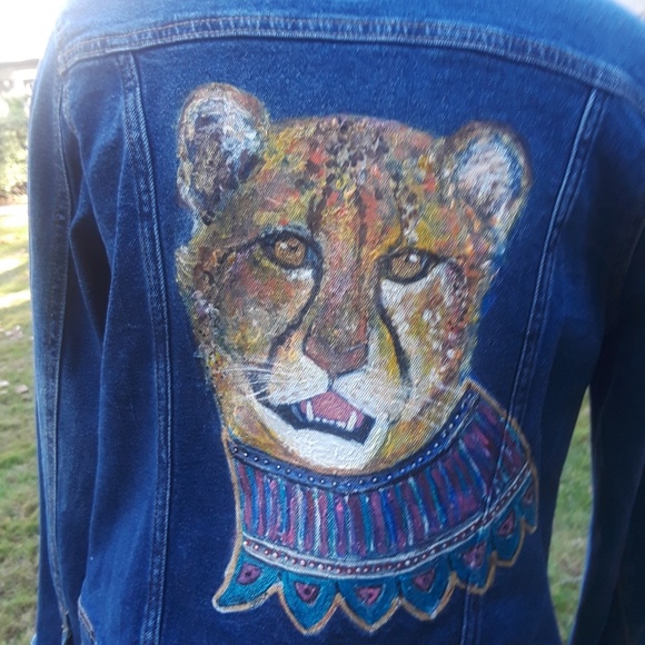 Handpainted Cheetah denim jacket - Picture 1 of 4